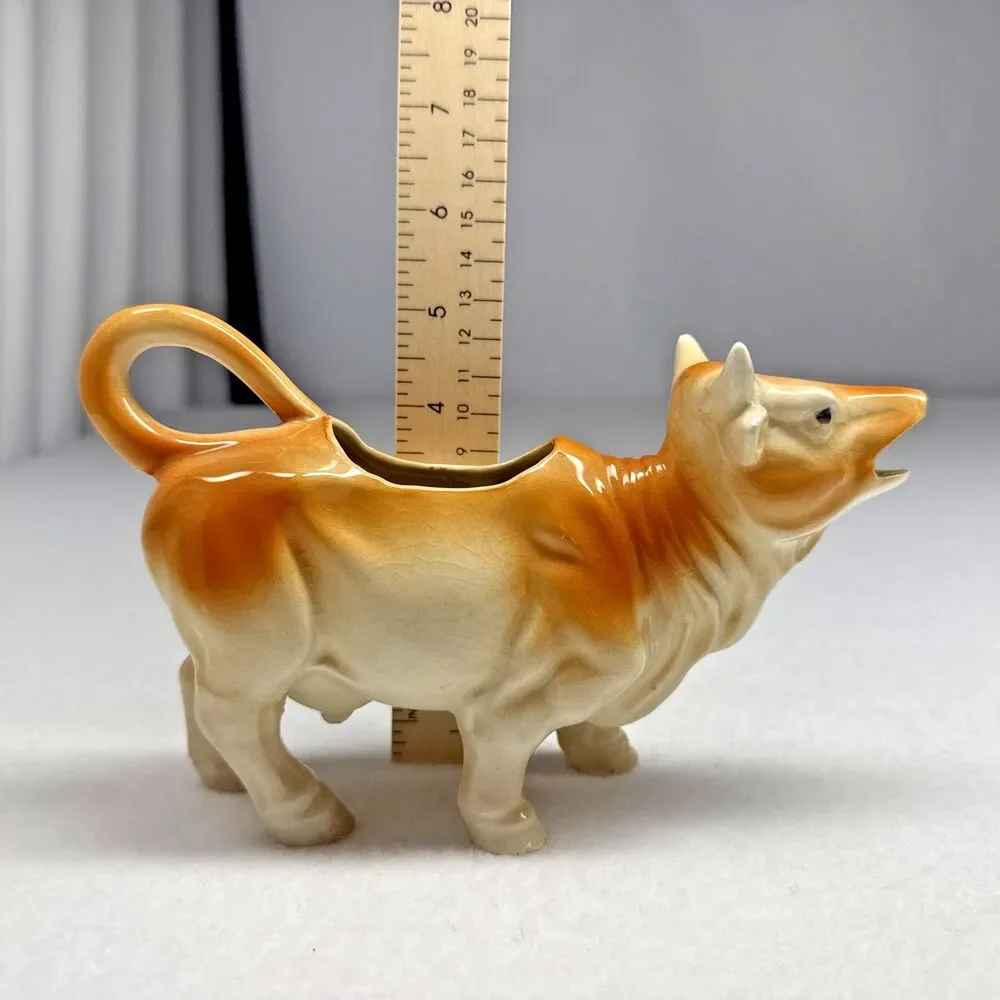 Japan Ceramic Cow Creamer Brown White Milk Pitcher Farmhouse 1950s Vintage